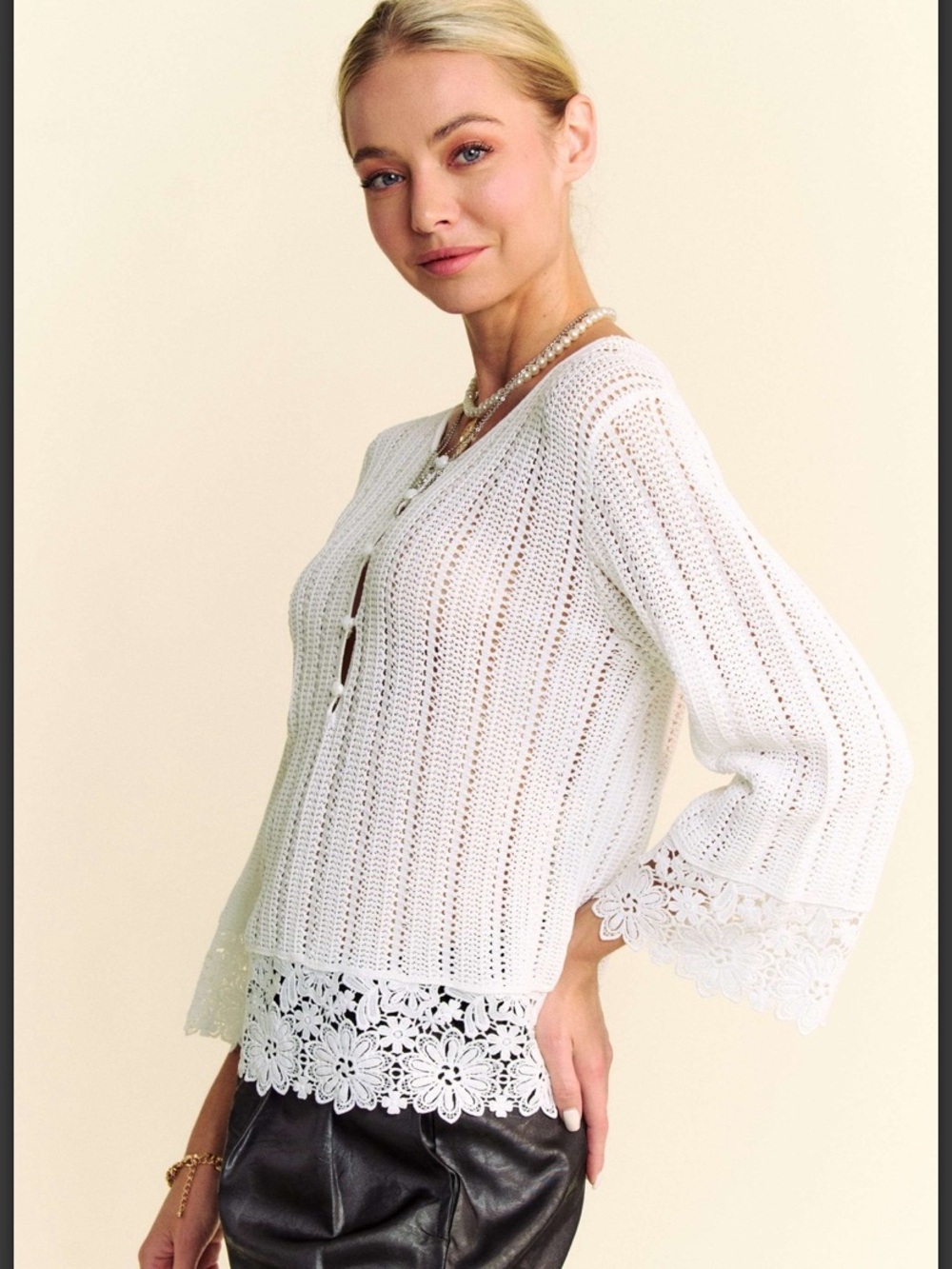 46 DAVI & DANI SOLID CROCHET BOTTOM
DETAIL TEXTURED KNIT TOP - Picture 2 of 5